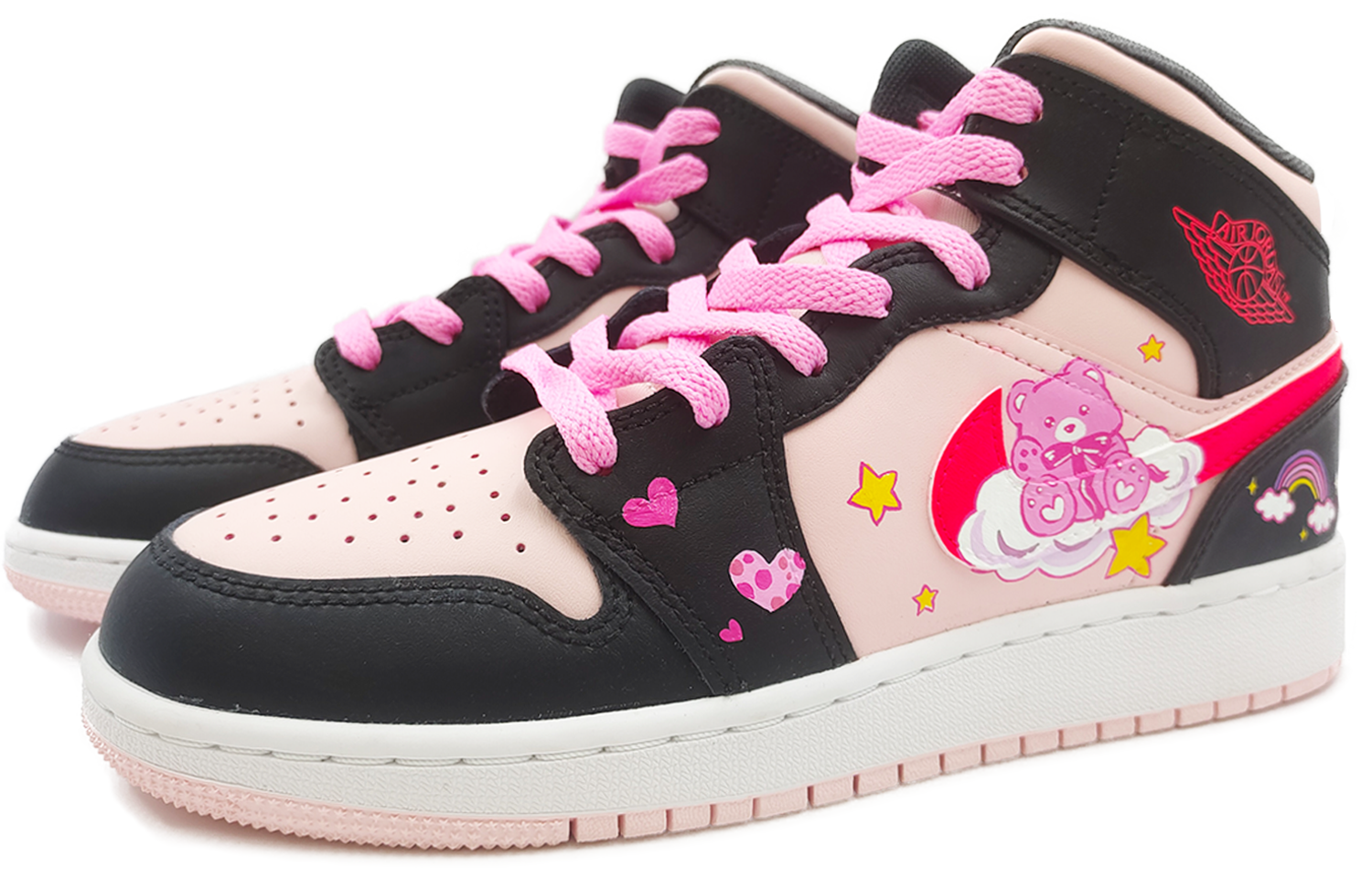 Lookbook Jordan 1 Mid Personalizadas "Arcoíris Oso" 554725-604(TEAM64-女款黑粉小熊)