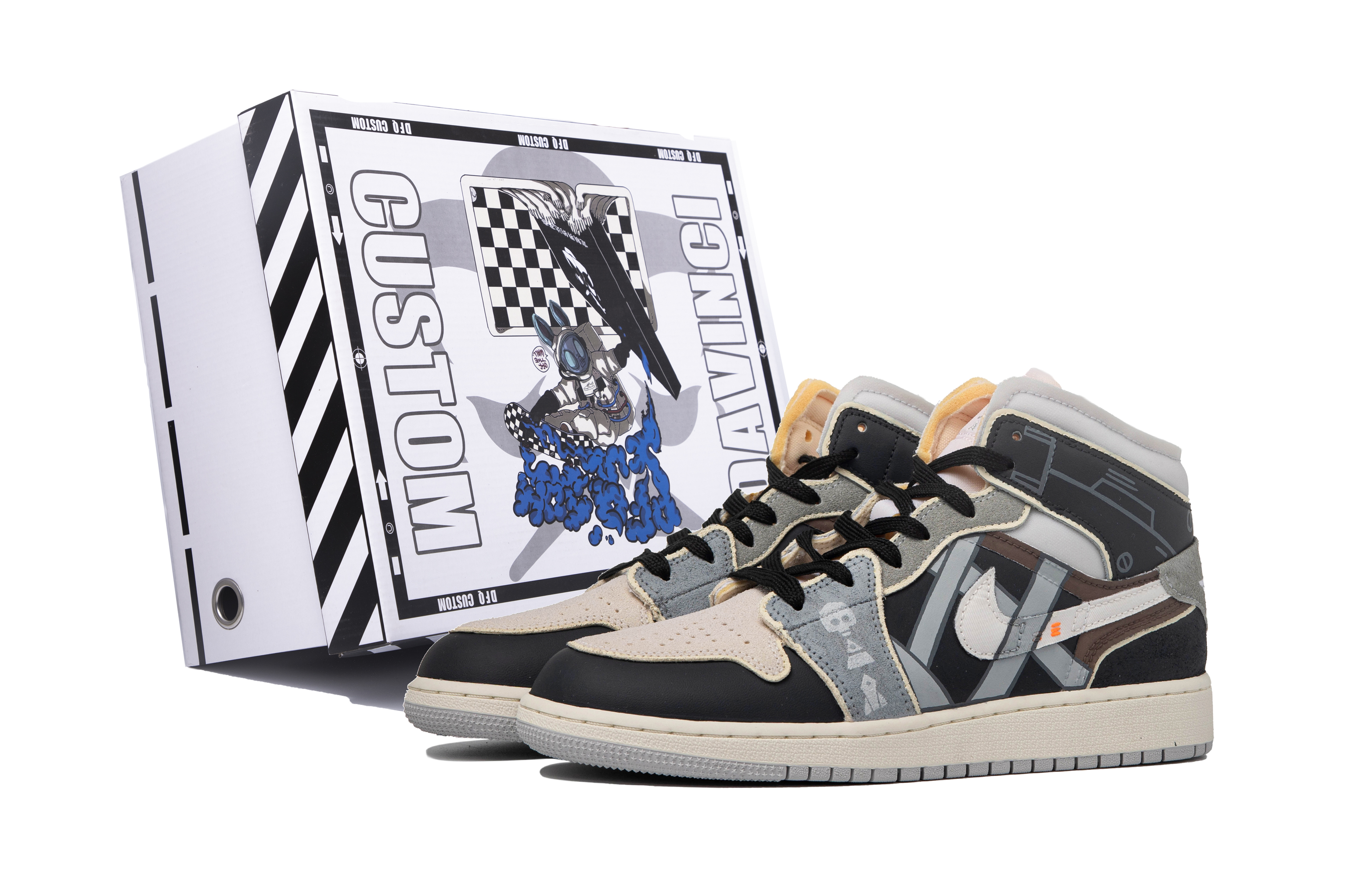 Buy 【定制球鞋】 Jordan Air Jordan 1 Mid 達芬奇定制 特殊鞋盒 裂縫之外 機能 解構 中幫 復古籃球鞋 GS 黑灰