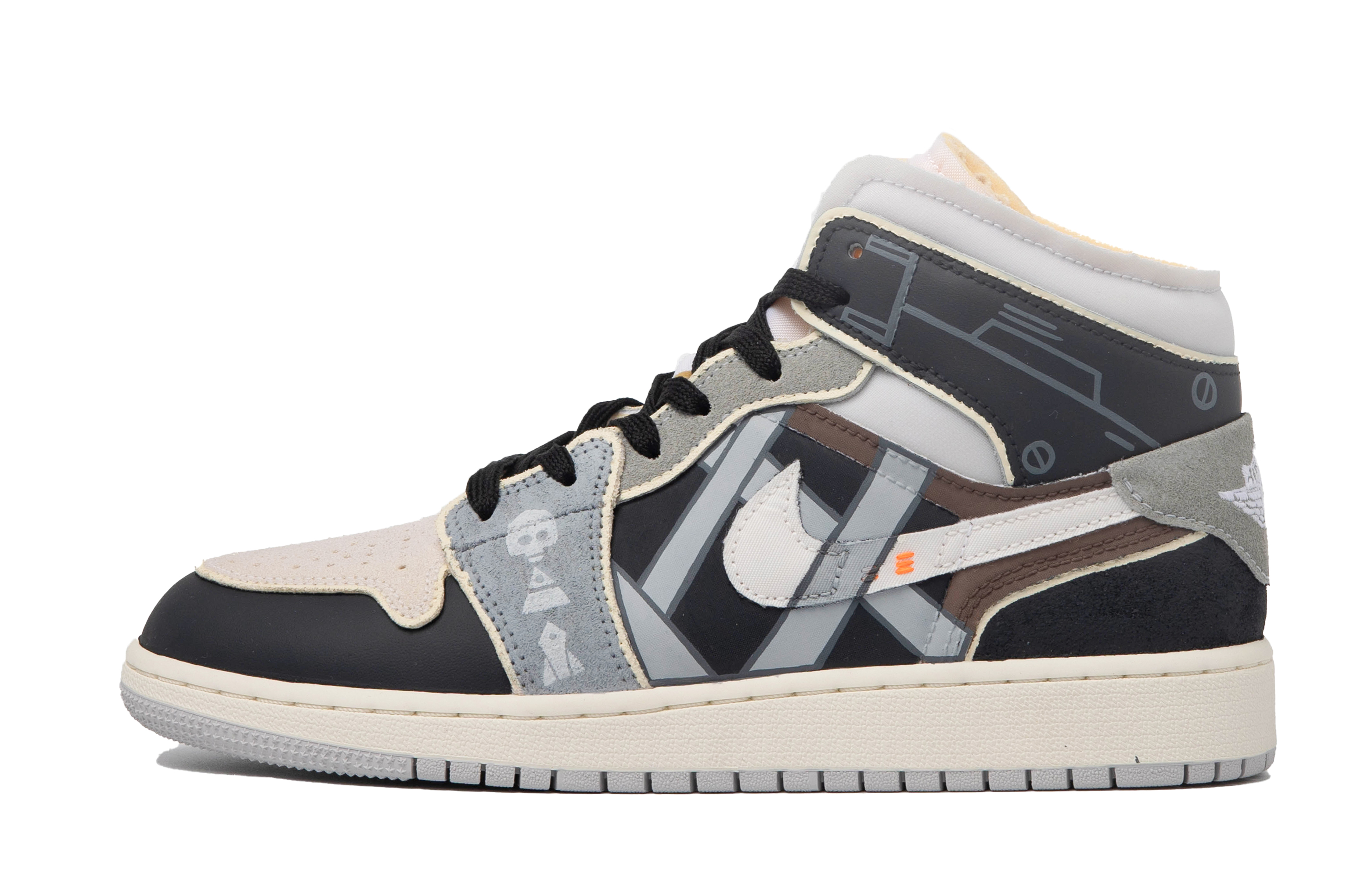 Order 【定制球鞋】 Jordan Air Jordan 1 Mid 達芬奇定制 特殊鞋盒 裂縫之外 機能 解構 中幫 復古籃球鞋 GS 黑灰