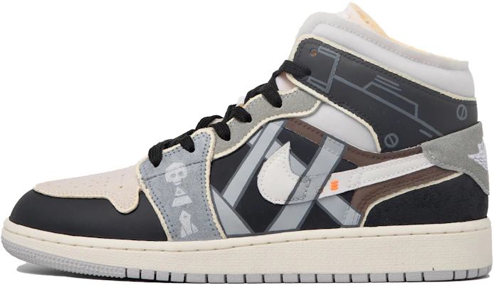 【定制球鞋】 Jordan Air Jordan 1 Mid 達芬奇定制 特殊鞋盒 裂縫之外 機能 解構 中幫 復古籃球鞋 GS 黑灰 Order 【定制球鞋】 Jordan Air Jordan 1 Mid 達芬奇定制 特殊鞋盒 裂縫之外 機能 解構 中幫 復古籃球鞋 GS 黑灰