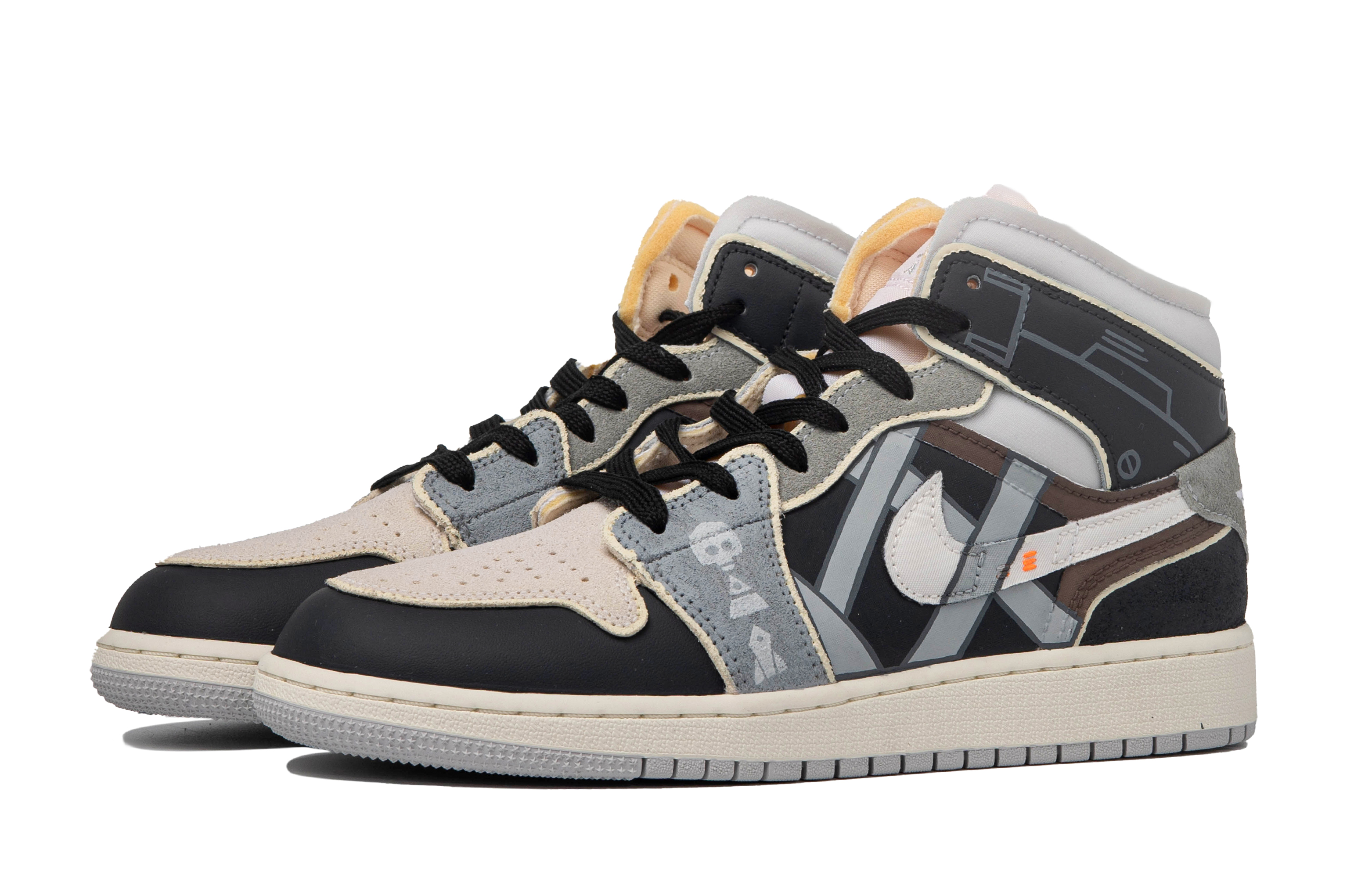 Shop 【定制球鞋】 Jordan Air Jordan 1 Mid 達芬奇定制 特殊鞋盒 裂縫之外 機能 解構 中幫 復古籃球鞋 GS 黑灰