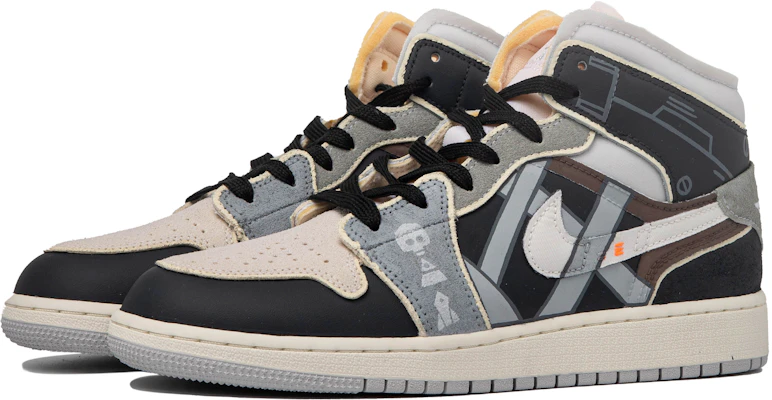 【定制球鞋】 Jordan Air Jordan 1 Mid 達芬奇定制 特殊鞋盒 裂縫之外 機能 解構 中幫 復古籃球鞋 GS 黑灰 Shop 【定制球鞋】 Jordan Air Jordan 1 Mid 達芬奇定制 特殊鞋盒 裂縫之外 機能 解構 中幫 復古籃球鞋 GS 黑灰