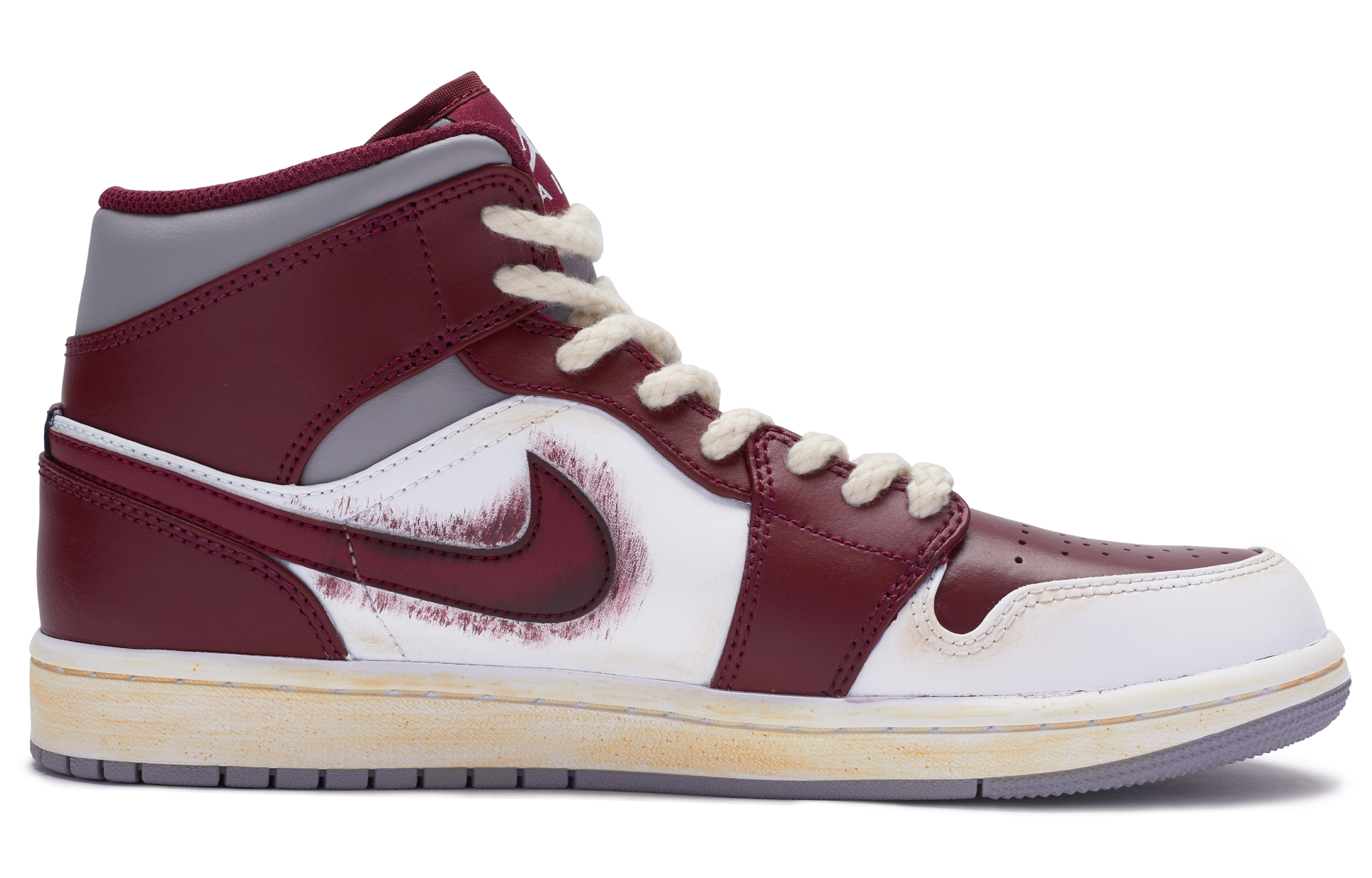 Order [Kasut Custom] Air Jordan 1 Mid 'BIGNIU Hot-Blooded - Putih Merah Kelabu' DQ8426-615(TeamR-男款篮板王QD)