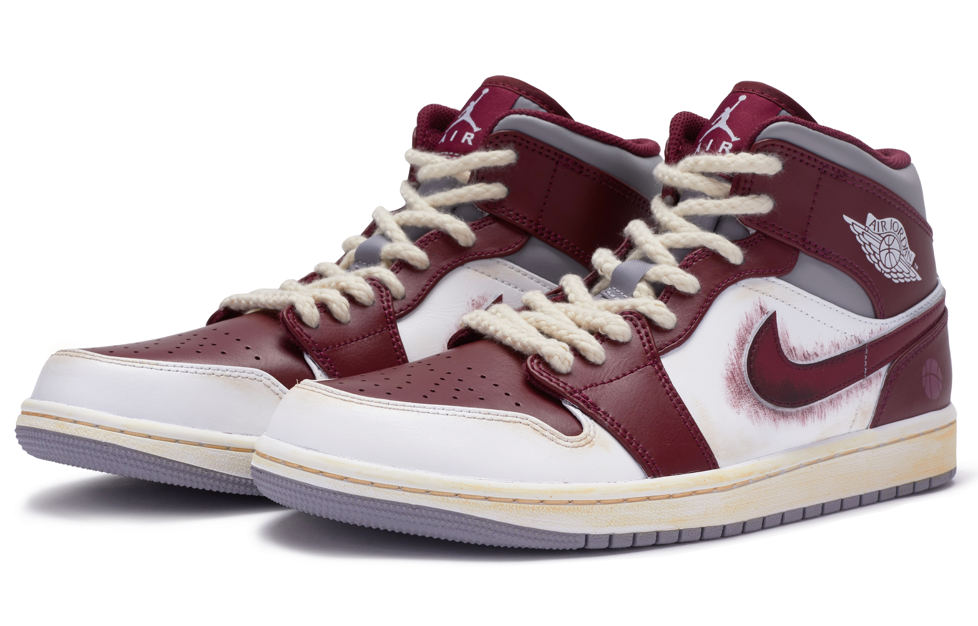 Lookbook [Kasut Custom] Air Jordan 1 Mid 'BIGNIU Hot-Blooded - Putih Merah Kelabu' DQ8426-615(TeamR-男款篮板王QD)