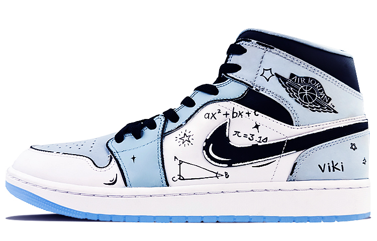 Buy 에어 조던 1 미드 '블랙 블루' 커스텀 슈즈 DV1308-104(Team40-男款天马行空黑蓝)