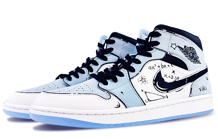 Lookbook 에어 조던 1 미드 '블랙 블루' 커스텀 슈즈 DV1308-104(Team40-男款天马行空黑蓝)