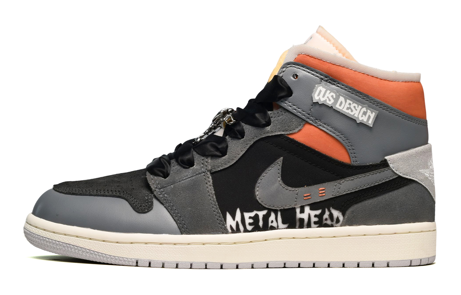 Buy 【定制球鞋】 Jordan Air Jordan 1 Mid CUS DESIGN 做旧風 重金屬 復古籃球鞋 GS 黑灰橙