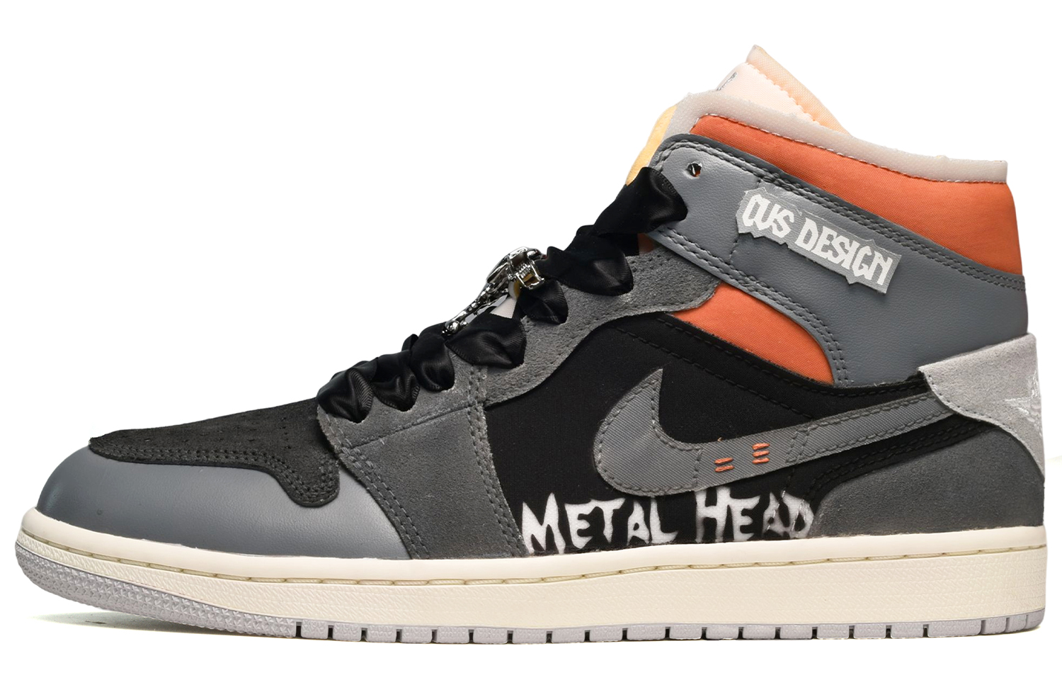 Buy [Zapatillas Personalizadas] Air Jordan 1 Mid 'Negro Gris Naranja' DM9652-100(TeamE-男款重金属黑灰橙)