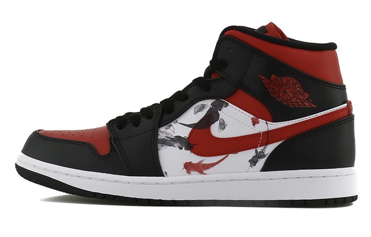 Buy [Zapatos Personalizados] Air Jordan 1 Mid 'Pez Koi Negro Rojo' 554724-079(Team10-水墨锦鲤)
