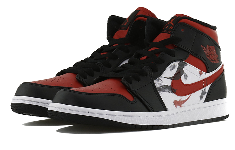 Lookbook [Zapatos Personalizados] Air Jordan 1 Mid 'Pez Koi Negro Rojo' 554724-079(Team10-水墨锦鲤)