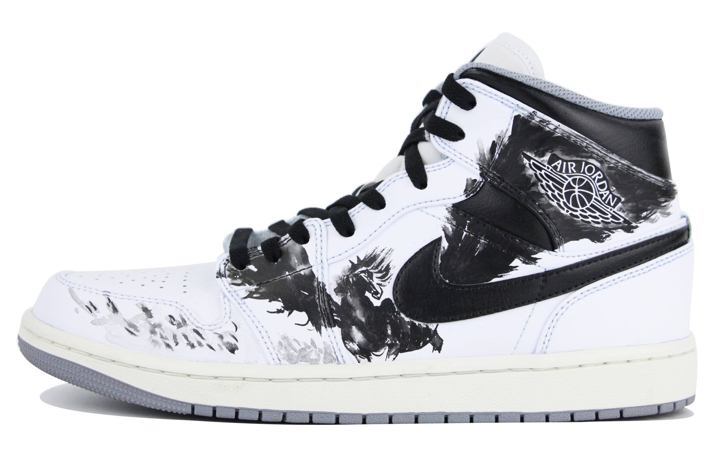 Buy 커스텀 에어 조던 1 미드 '블랙 화이트' 554724-135(Team39-AMY63黑马)