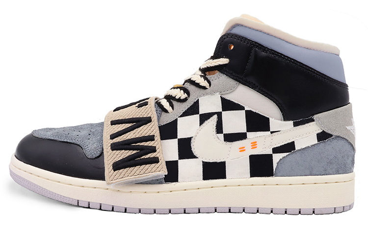 Buy [Sepatu Kustom] Air Jordan 1 Mid 'Hitam Putih' DM9652-100(Team37-男款黑白棋盘)