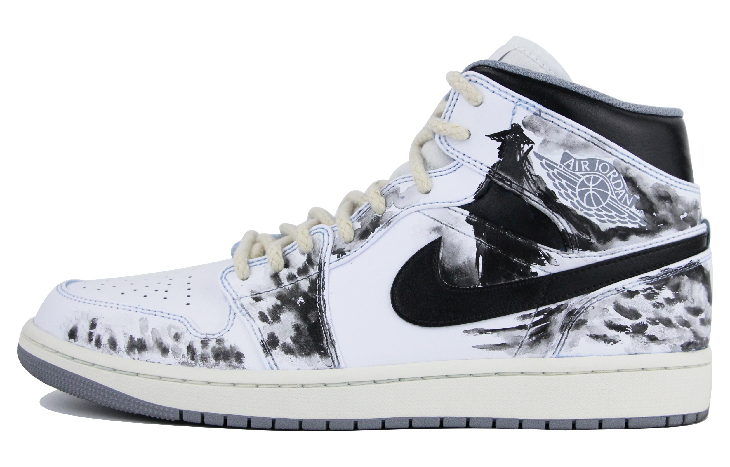 Buy [Kasut Custom] Air Jordan 1 Mid 'Hitam Putih' 554724-135(Team39-AMY64江湖)