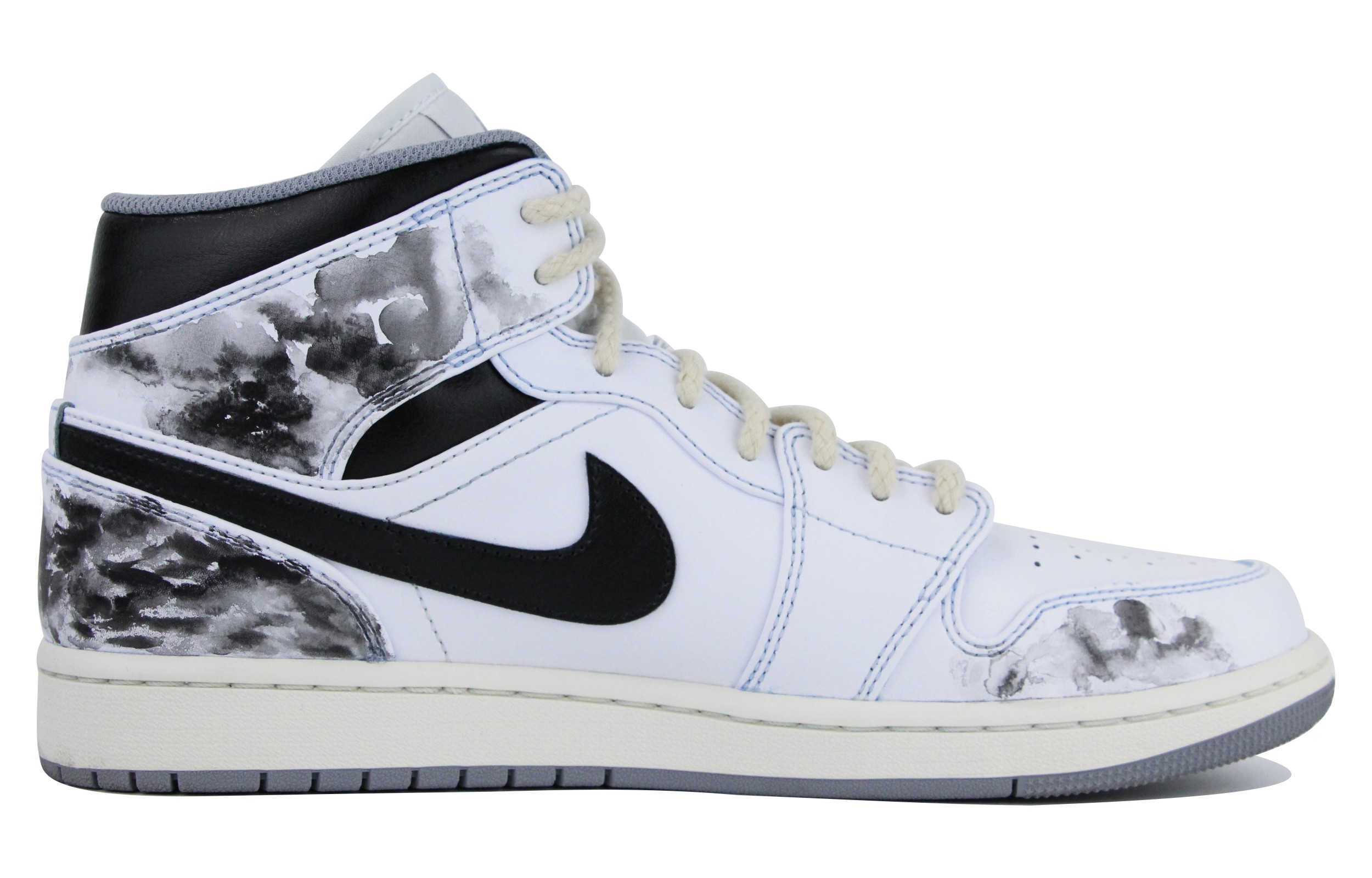 Order [Kasut Custom] Air Jordan 1 Mid 'Hitam Putih' 554724-135(Team39-AMY64江湖)