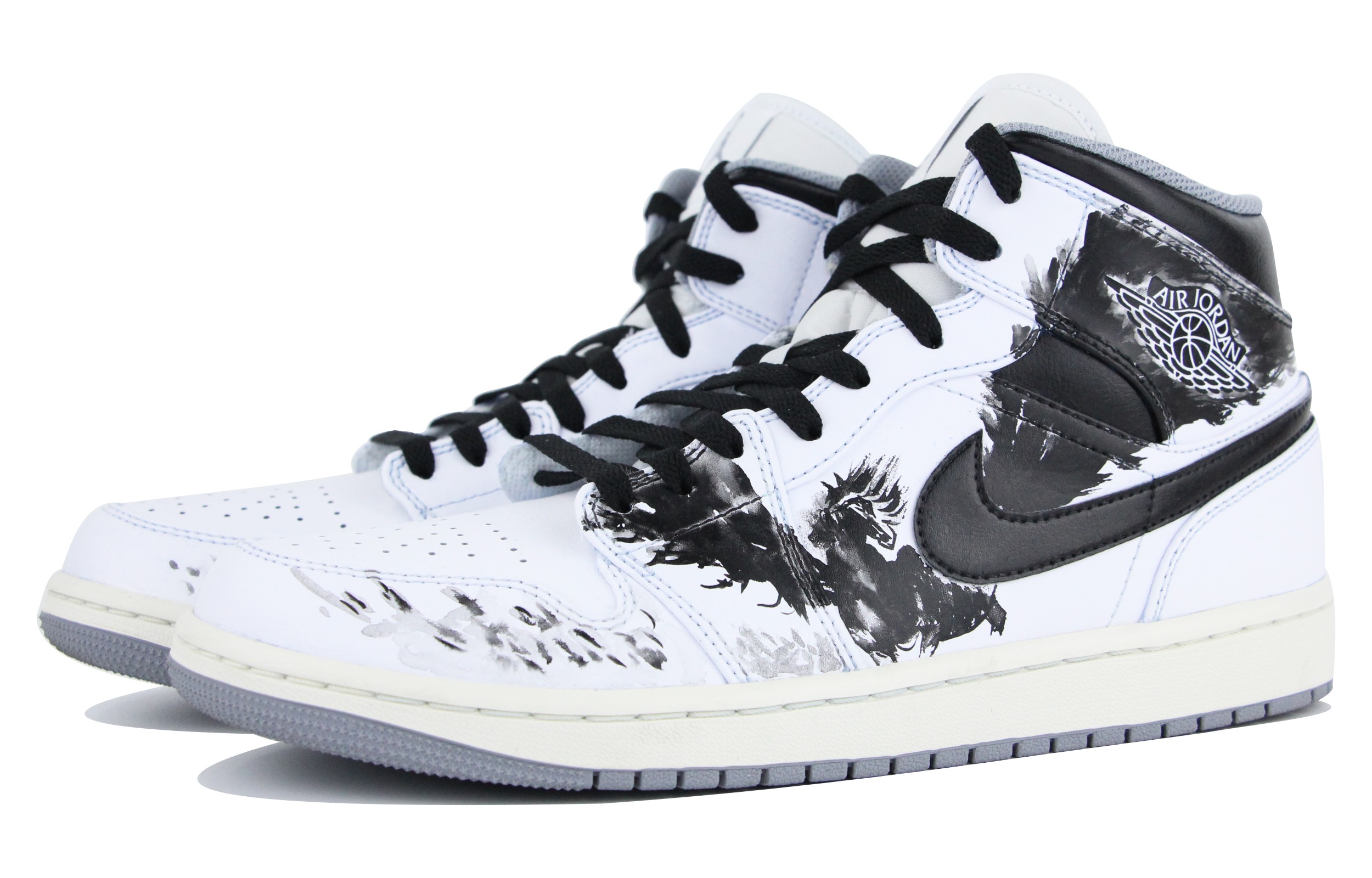 Lookbook 커스텀 에어 조던 1 미드 '블랙 화이트' 554724-135(Team39-AMY63黑马)