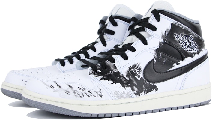 【訂製球鞋】Jordan Air Jordan 1 Mid 國潮 簡約 黑馬 防滑耐磨 中幫 復古籃球鞋 男款 黑白 Lookbook 【訂製球鞋】Jordan Air Jordan 1 Mid 國潮 簡約 黑馬 防滑耐磨 中幫 復古籃球鞋 男款 黑白