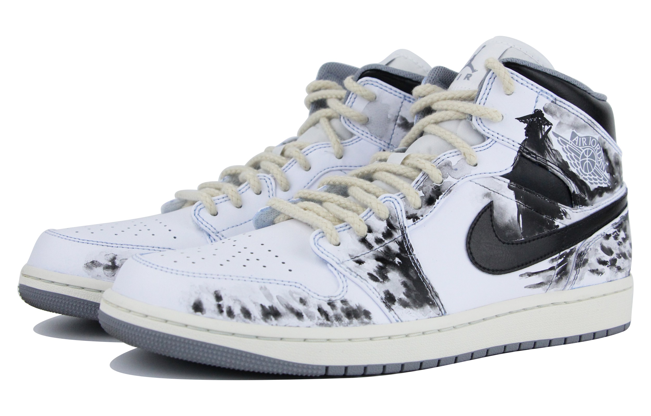 Lookbook [Kasut Custom] Air Jordan 1 Mid 'Hitam Putih' 554724-135(Team39-AMY64江湖)