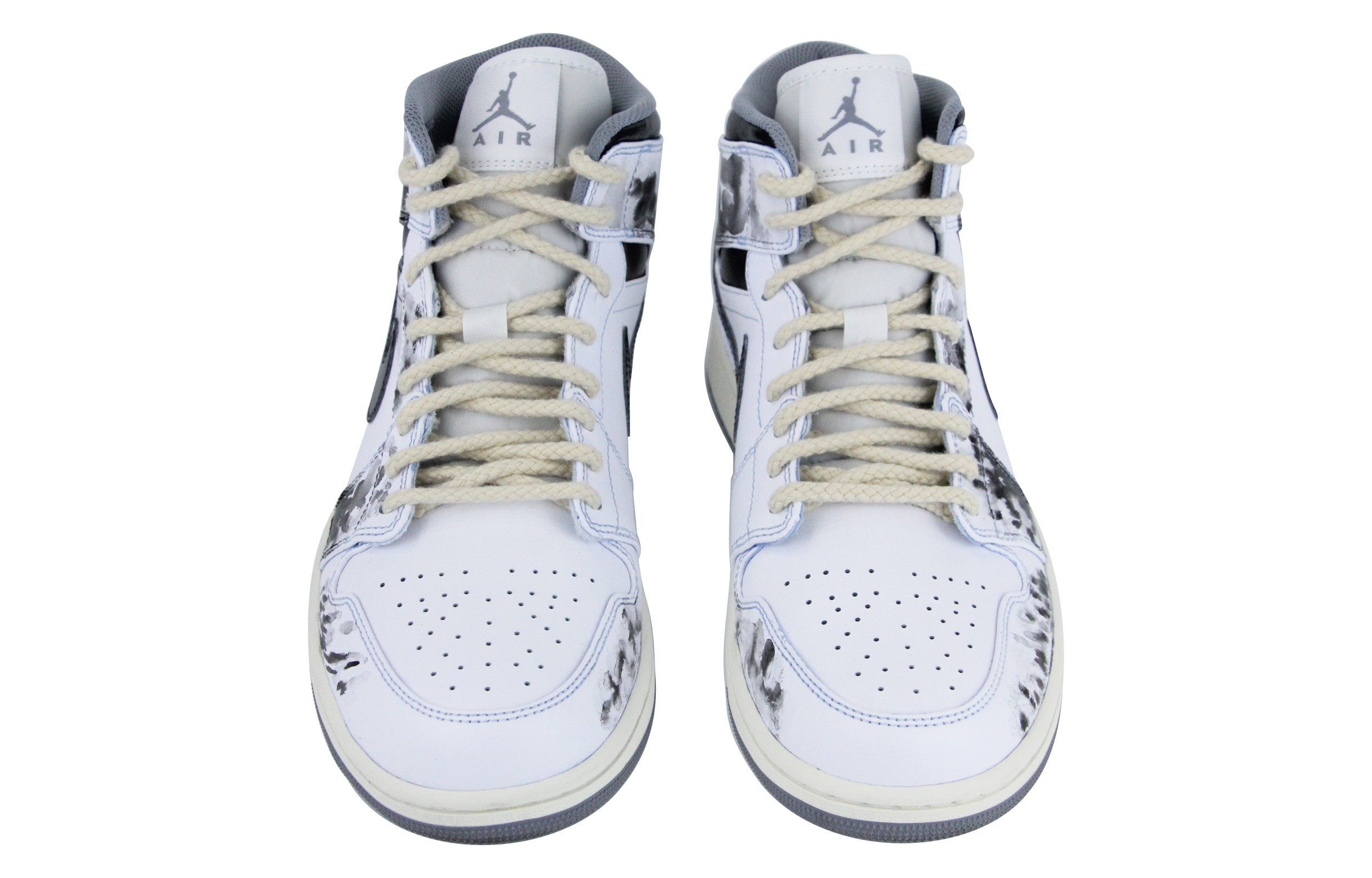 Shop [Kasut Custom] Air Jordan 1 Mid 'Hitam Putih' 554724-135(Team39-AMY64江湖)