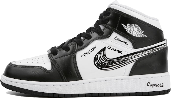 【客製球鞋】Jordan Air Jordan 1 Mid 黑白塗鴉 清爽一夏 簡約 中筒 板鞋 GS 黑白 Buy 【客製球鞋】Jordan Air Jordan 1 Mid 黑白塗鴉 清爽一夏 簡約 中筒 板鞋 GS 黑白