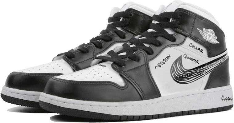 【客製球鞋】Jordan Air Jordan 1 Mid 黑白塗鴉 清爽一夏 簡約 中筒 板鞋 GS 黑白 Lookbook 【客製球鞋】Jordan Air Jordan 1 Mid 黑白塗鴉 清爽一夏 簡約 中筒 板鞋 GS 黑白