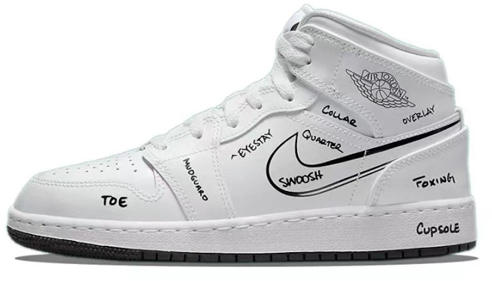 【客製球鞋】Jordan Air Jordan 1 Mid 黑白塗鴉 清爽一夏 簡約 中筒 板鞋 GS 黑白 Purchase 【客製球鞋】Jordan Air Jordan 1 Mid 黑白塗鴉 清爽一夏 簡約 中筒 板鞋 GS 黑白
