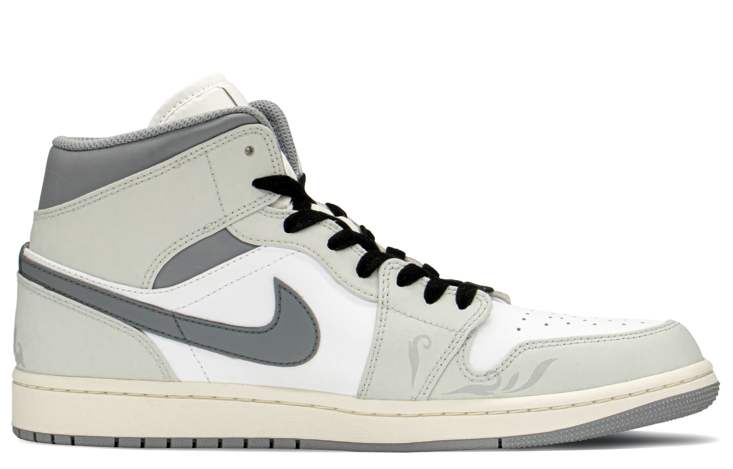 Order 커스텀 에어 조던 1 미드 '블랙 화이트 그레이' 554724-135(TeamA-AJ男龙纹斑马S-BOX)