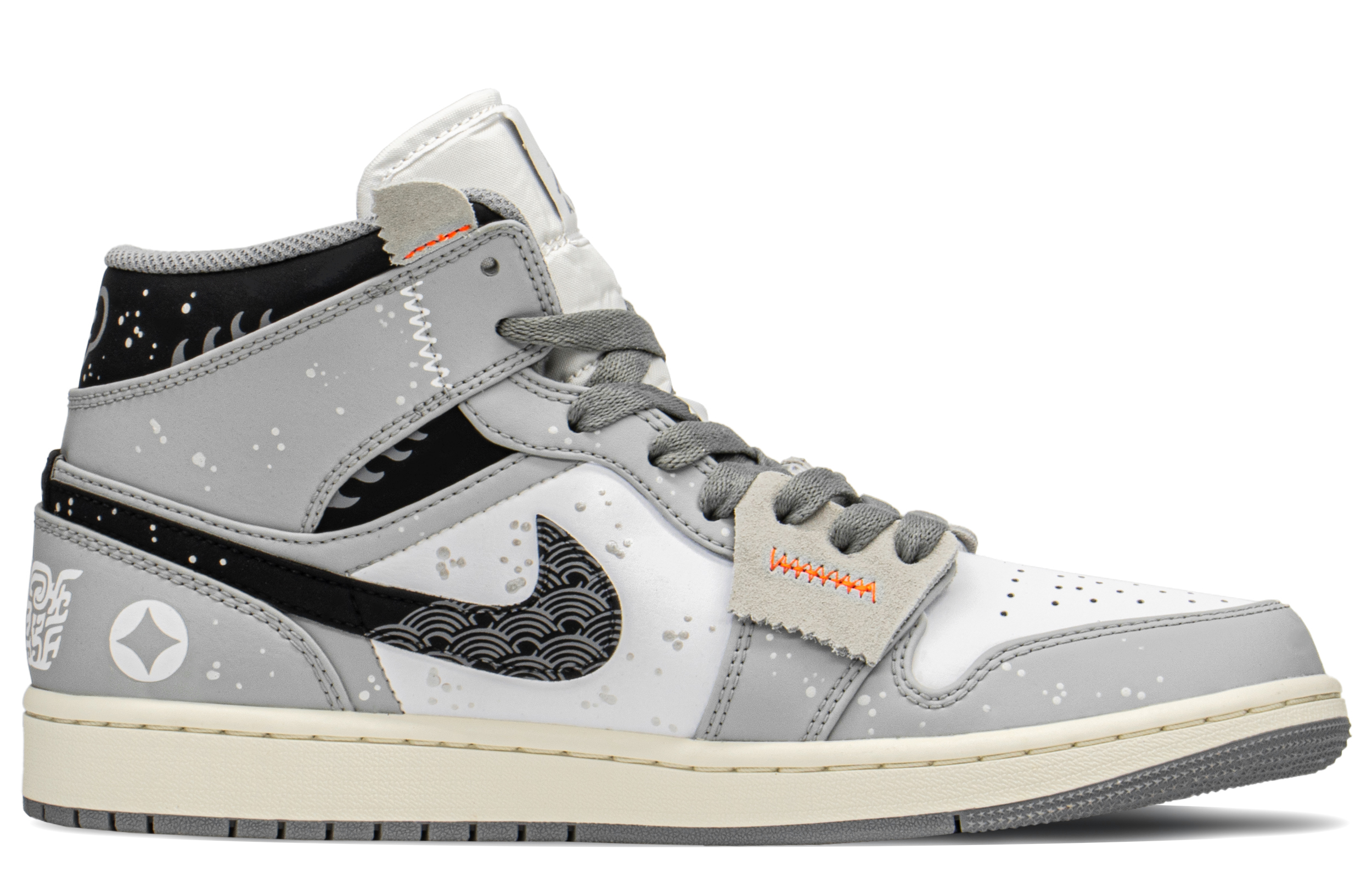 Order [Kasut Custom] Air Jordan 1 Mid 'Hitam Putih Kelabu' 554724-135(TeamA-貔貅恭喜发财)