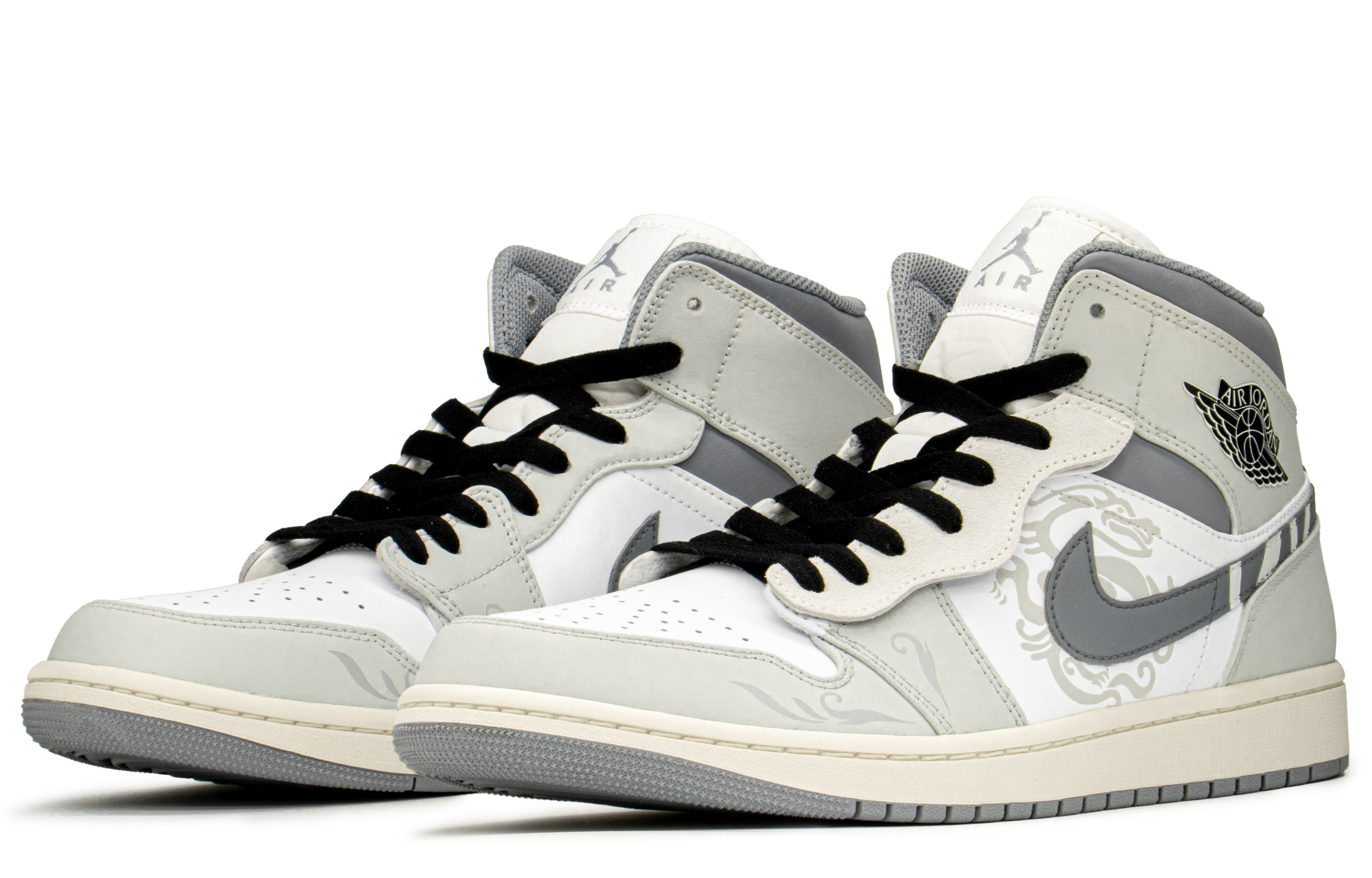 Lookbook 커스텀 에어 조던 1 미드 '블랙 화이트 그레이' 554724-135(TeamA-AJ男龙纹斑马S-BOX)