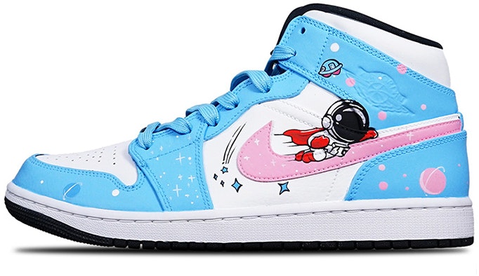 custom-shoes-air-jordan-1-mid-black-white-panda-blue-pink-astronaut