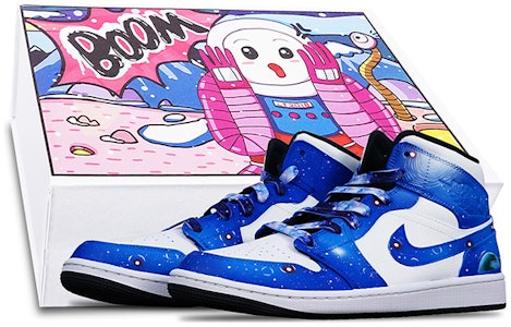 【定制球鞋】Jordan Air Jordan 1 Mid 黑白熊貓 META元宇宙星空手繪 特殊鞋盒 中幫 復古籃球鞋 GS 藍白 Buy 【定制球鞋】Jordan Air Jordan 1 Mid 黑白熊貓 META元宇宙星空手繪 特殊鞋盒 中幫 復古籃球鞋 GS 藍白
