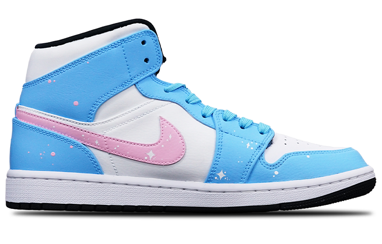 Lookbook 【客製化球鞋】Jordan Air Jordan 1 Mid 黑白熊貓 DJ宇航員手繪 特製鞋盒 中幫 復古籃球鞋 男女同款 粉白藍