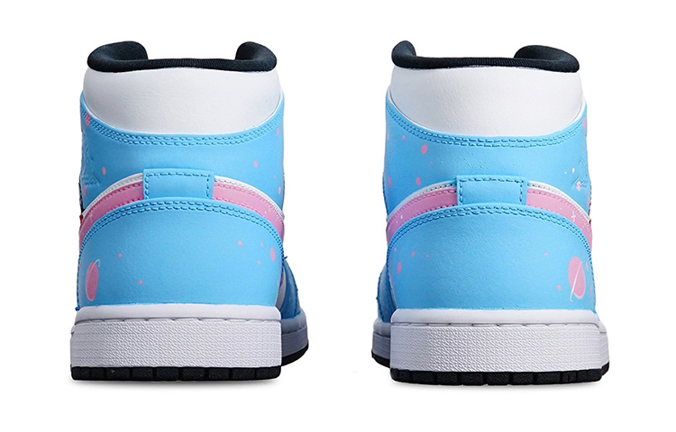 Shop [Kasut Tersuai] Air Jordan 1 Mid 'Hitam Putih Panda - Biru Jambu Astronaut' 554725-075(TeamT-超人宇航员女S-BOX)