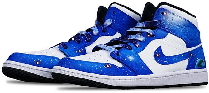 【定制球鞋】Jordan Air Jordan 1 Mid 黑白熊貓 META元宇宙星空手繪 特殊鞋盒 中幫 復古籃球鞋 GS 藍白 Shop 【定制球鞋】Jordan Air Jordan 1 Mid 黑白熊貓 META元宇宙星空手繪 特殊鞋盒 中幫 復古籃球鞋 GS 藍白