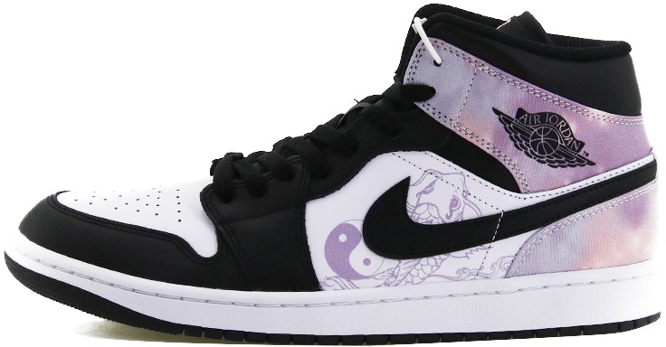 custom-shoes-air-jordan-1-mid-black-white-pink-tai-chi-koi