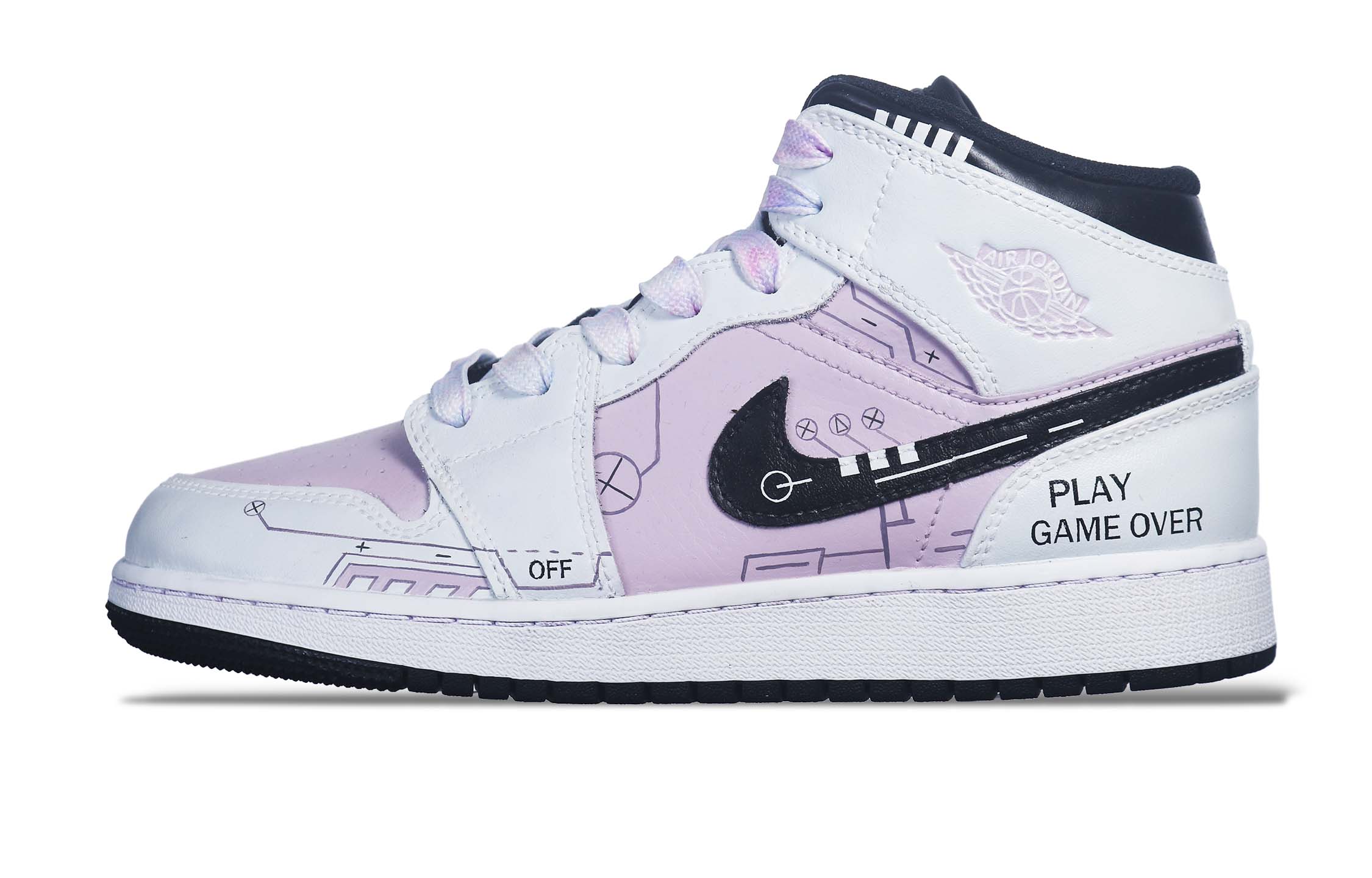 Buy [Zapatillas Personalizadas] Air Jordan 1 Mid 'Negro Blanco Rosa Pink' 554725-132(Team36-电玩玫瑰粉)