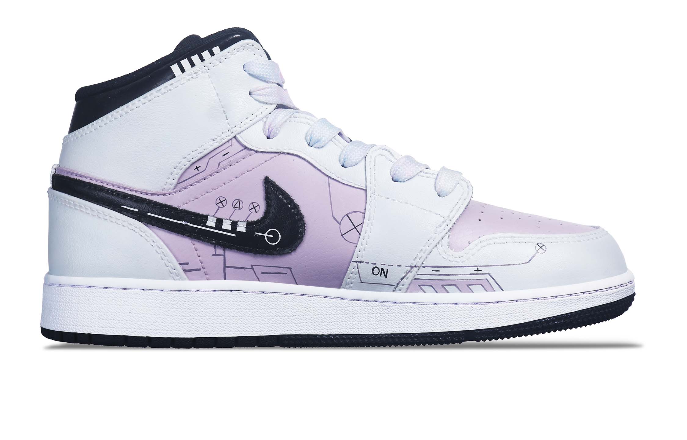 Order [Zapatillas Personalizadas] Air Jordan 1 Mid 'Negro Blanco Rosa Pink' 554725-132(Team36-电玩玫瑰粉)