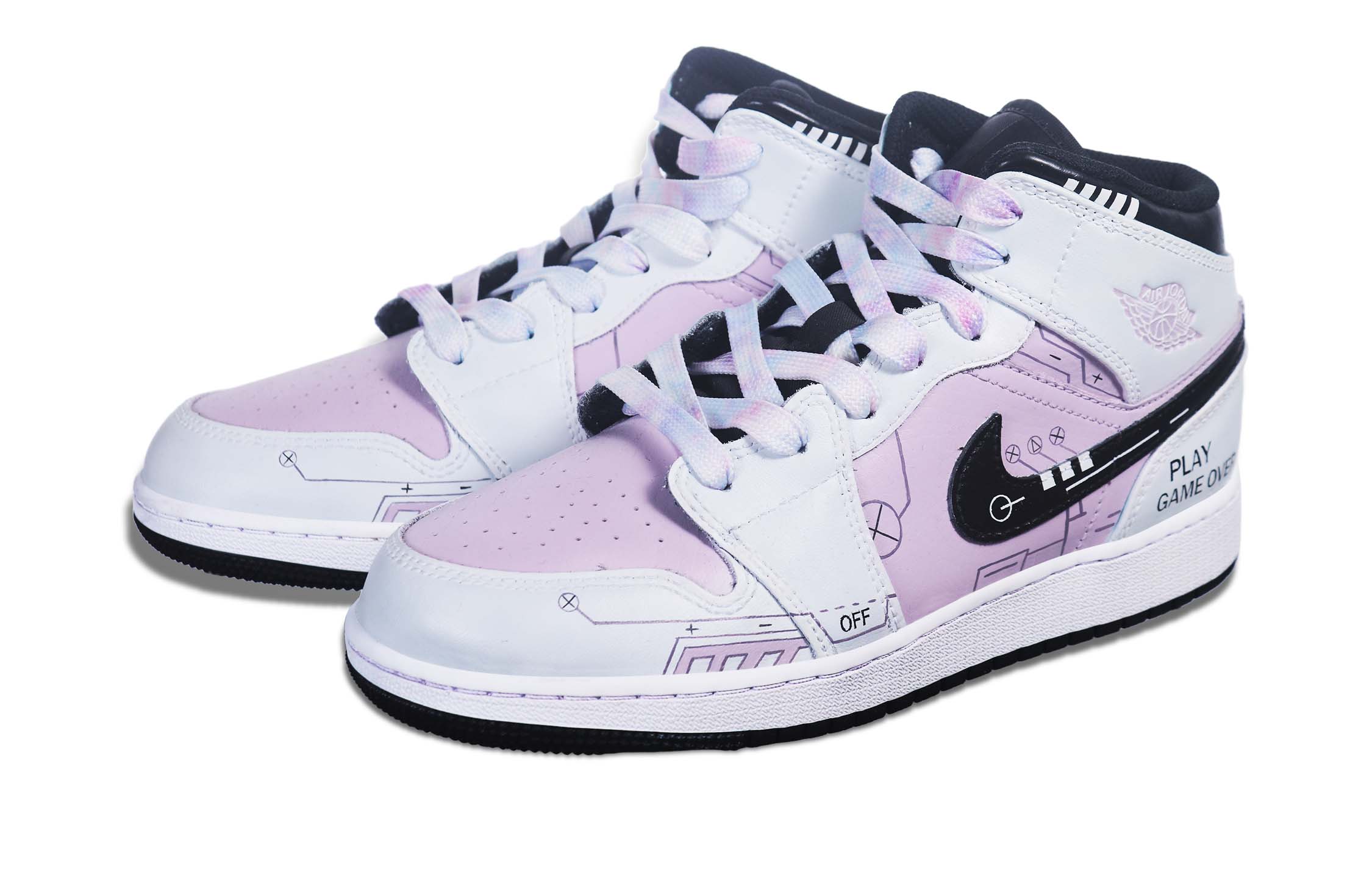 Lookbook [Zapatillas Personalizadas] Air Jordan 1 Mid 'Negro Blanco Rosa Pink' 554725-132(Team36-电玩玫瑰粉)