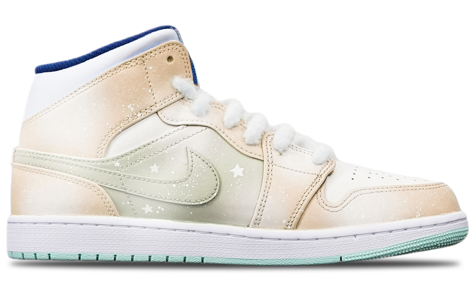 Order [Kasut Custom] Air Jordan 1 Mid 'Biru Mint - Oren Makaron' 554725-413(TeamT-马卡龙橙融雪女S-BOX)