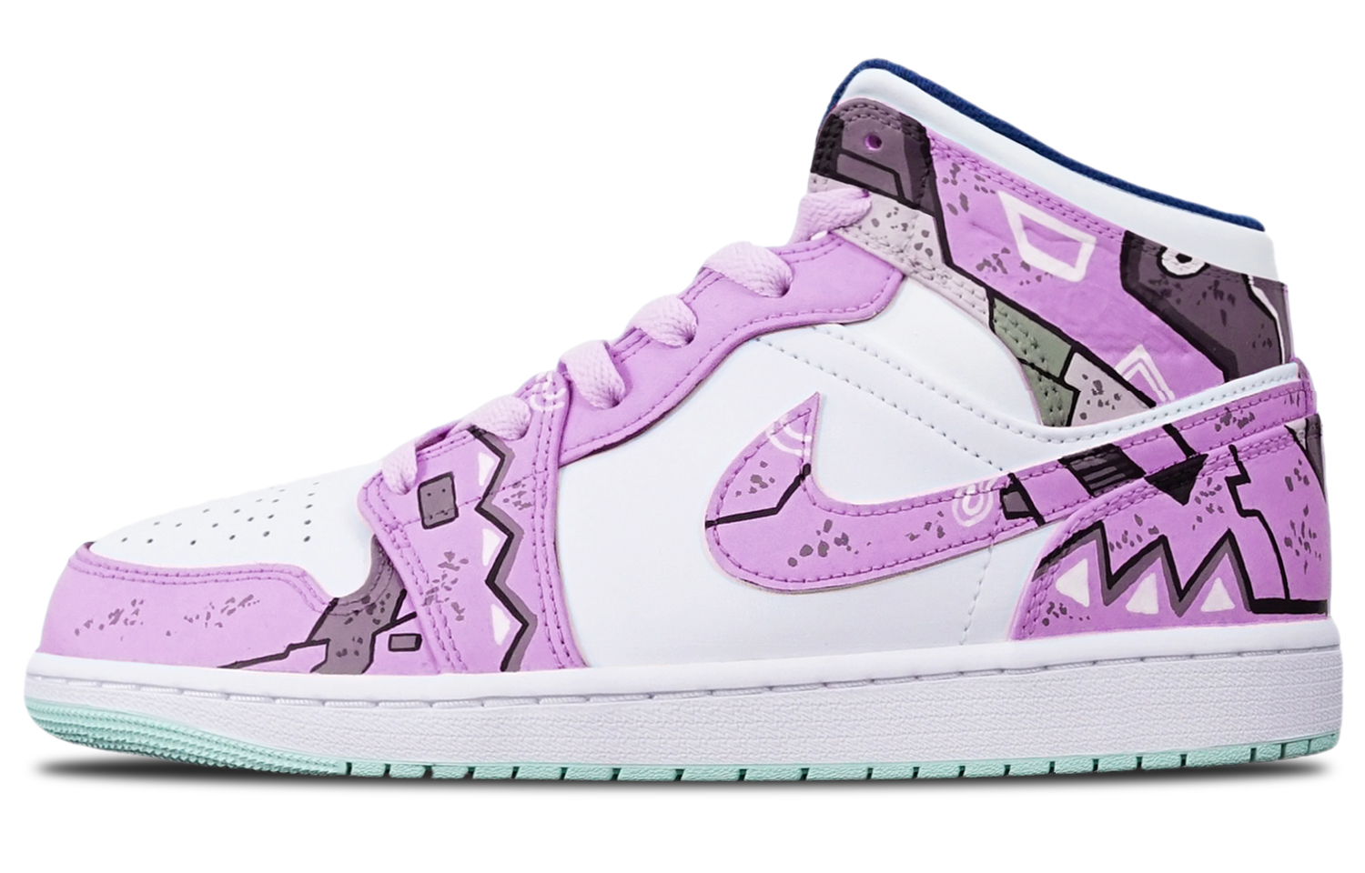 Buy [Zapatillas Personalizadas] Air Jordan 1 Mid 'Blue Mint Cyberpunk' 554725-413(TeamT-三角紫红白女S-BOX)