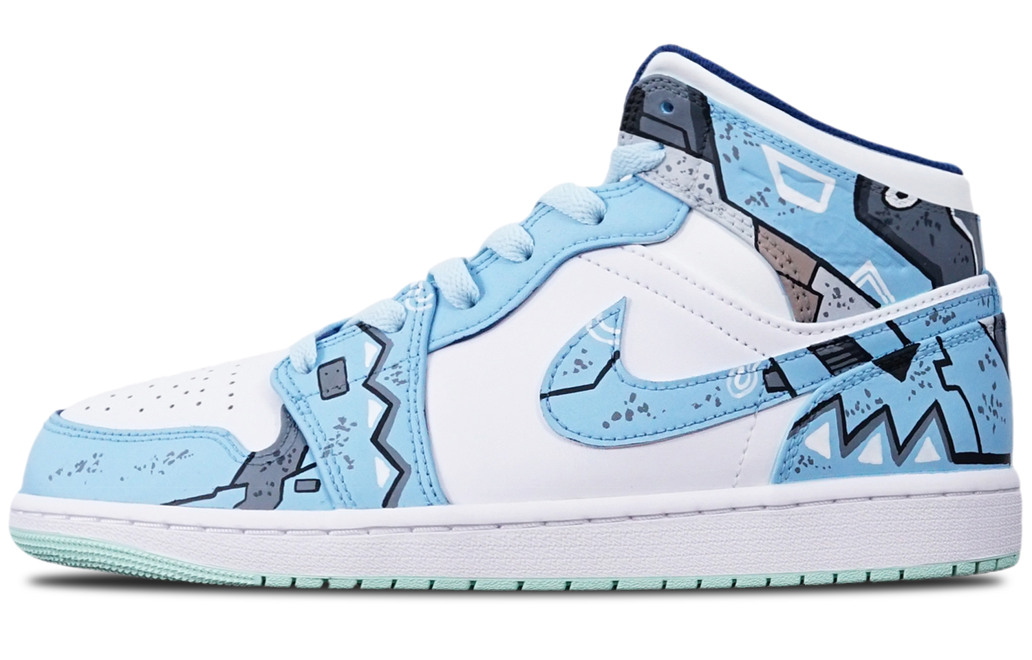 Buy 【定制鞋款】Air Jordan 1 Mid '蓝薄荷赛博朋克' 554725-413(TeamT-三角雾霾蓝女S-BOX)