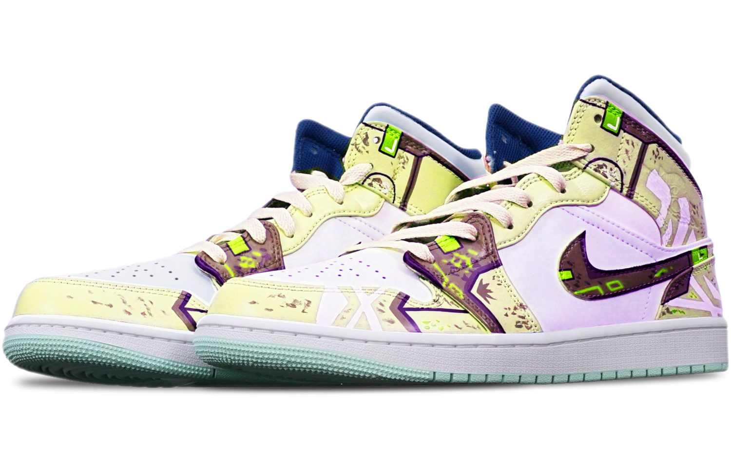 Lookbook Jordan 1 Mid Azul Menta Ciberpunk 554725-413(TeamT-战损沙漠黄女S-BOX)