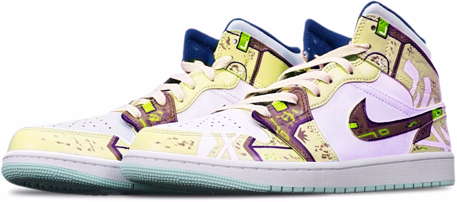 에어 조던 1 미드 '블루 민트 사이버펑크 메카 샌드 옐로우' (커스텀) 554725-413(TeamT-战损沙漠黄女S-BOX) Lookbook 에어 조던 1 미드 '블루 민트 사이버펑크 메카 샌드 옐로우' (커스텀) 554725-413(TeamT-战损沙漠黄女S-BOX)