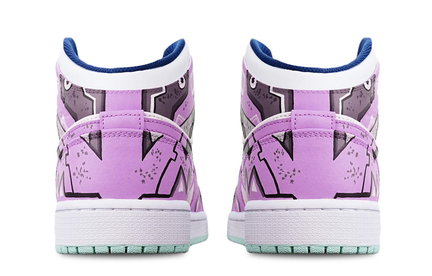 Shop [Zapatillas Personalizadas] Air Jordan 1 Mid 'Blue Mint Cyberpunk' 554725-413(TeamT-三角紫红白女S-BOX)