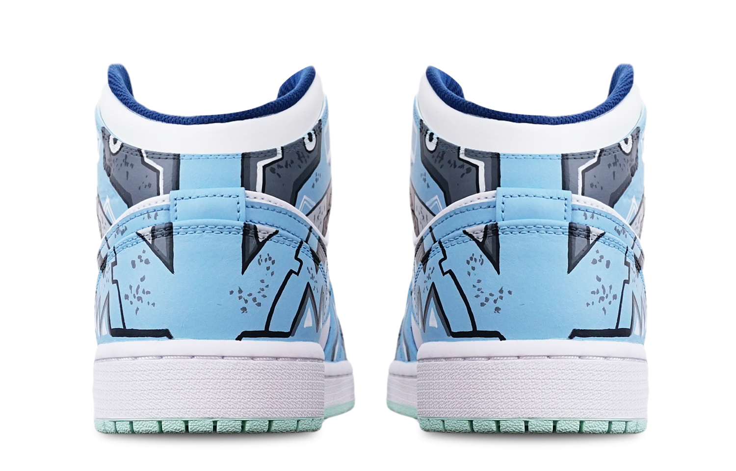 Shop 【定制鞋款】Air Jordan 1 Mid '蓝薄荷赛博朋克' 554725-413(TeamT-三角雾霾蓝女S-BOX)