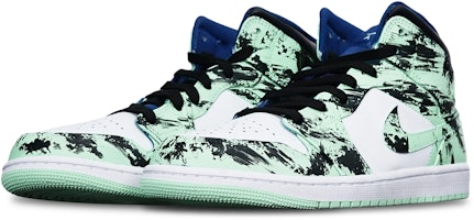 【定制球鞋】 Jordan Air Jordan 1 Mid 藍薄荷 國潮水墨染中國風 限量特殊鞋盒 中幫 復古籃球鞋 GS 黑白綠 Lookbook 【定制球鞋】 Jordan Air Jordan 1 Mid 藍薄荷 國潮水墨染中國風 限量特殊鞋盒 中幫 復古籃球鞋 GS 黑白綠