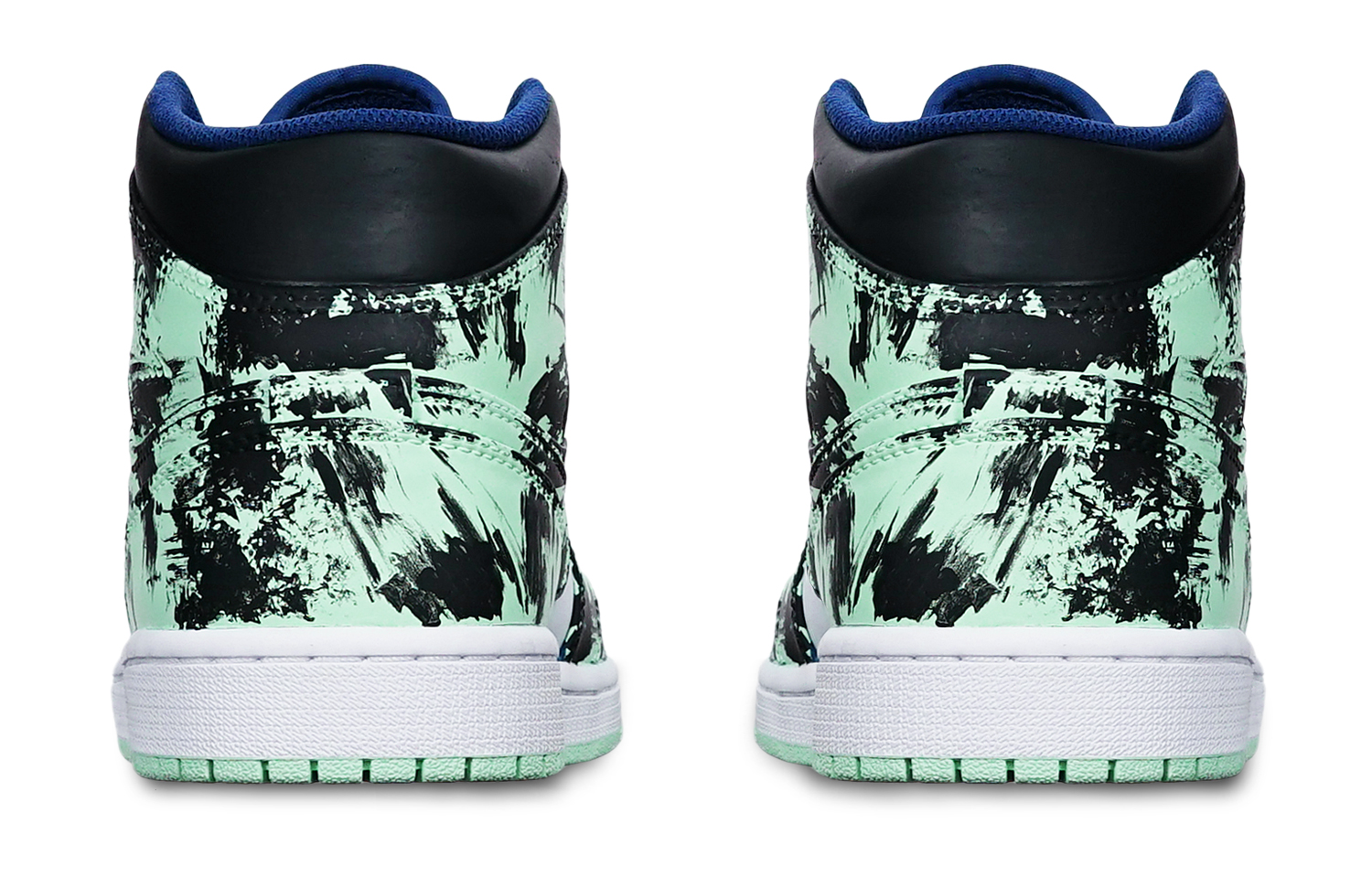 Shop 【定制球鞋】 Jordan Air Jordan 1 Mid 藍薄荷 國潮水墨染中國風 限量特殊鞋盒 中幫 復古籃球鞋 GS 黑白綠