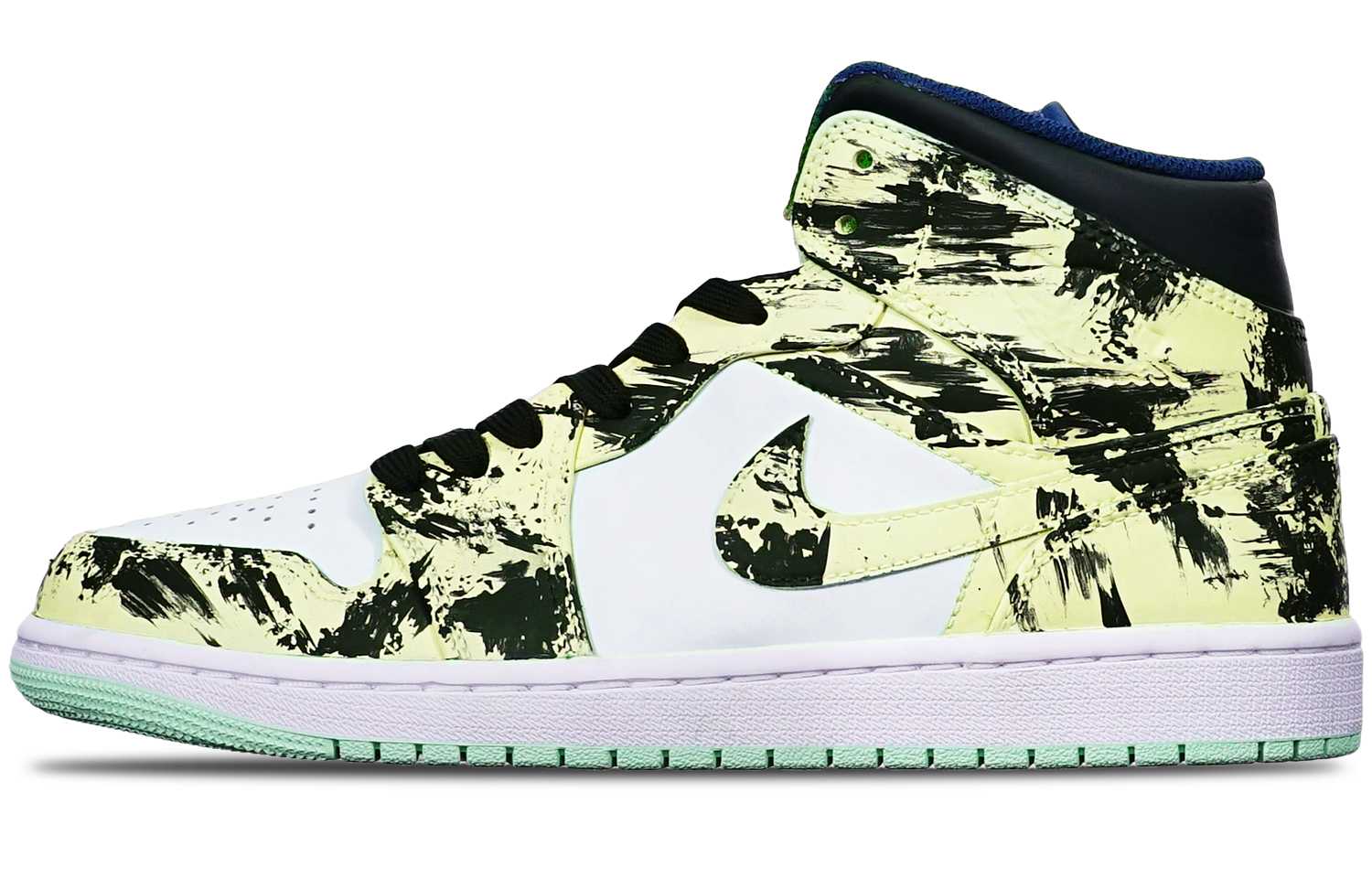 Buy 【定制球鞋】Jordan Air Jordan 1 Mid 藍薄荷 國潮水墨染中國風 手繪 限量特殊鞋盒 復古籃球鞋 男款 黑白黃