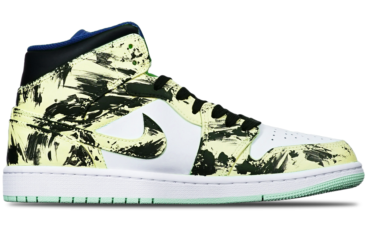 Order 【定制球鞋】Jordan Air Jordan 1 Mid 藍薄荷 國潮水墨染中國風 手繪 限量特殊鞋盒 復古籃球鞋 男款 黑白黃