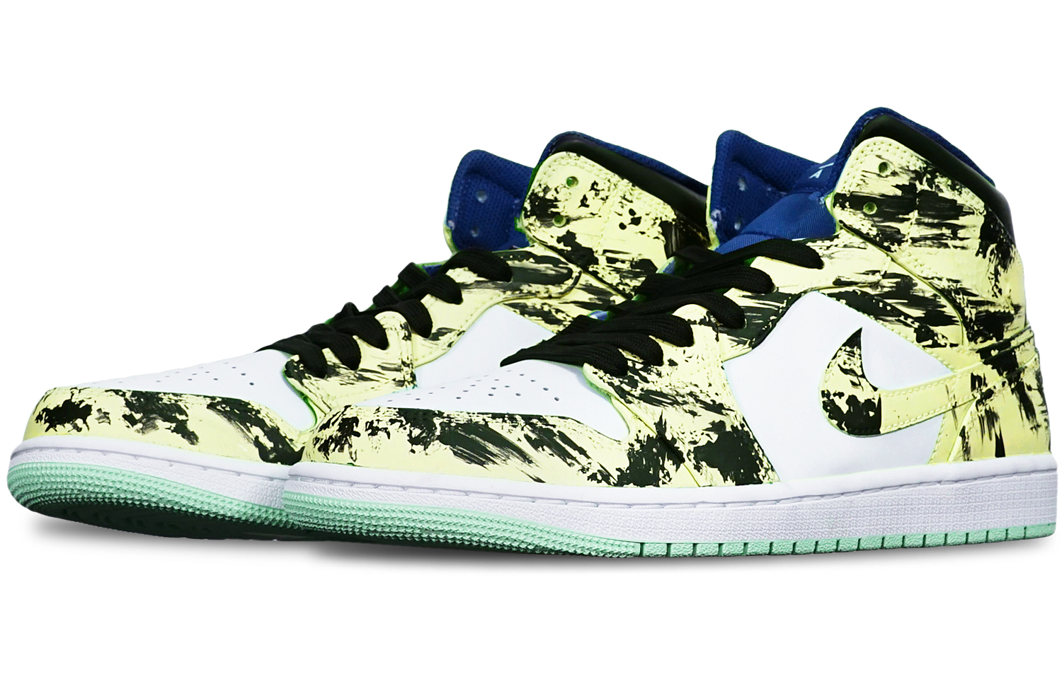 Lookbook 【定制球鞋】Jordan Air Jordan 1 Mid 藍薄荷 國潮水墨染中國風 手繪 限量特殊鞋盒 復古籃球鞋 男款 黑白黃