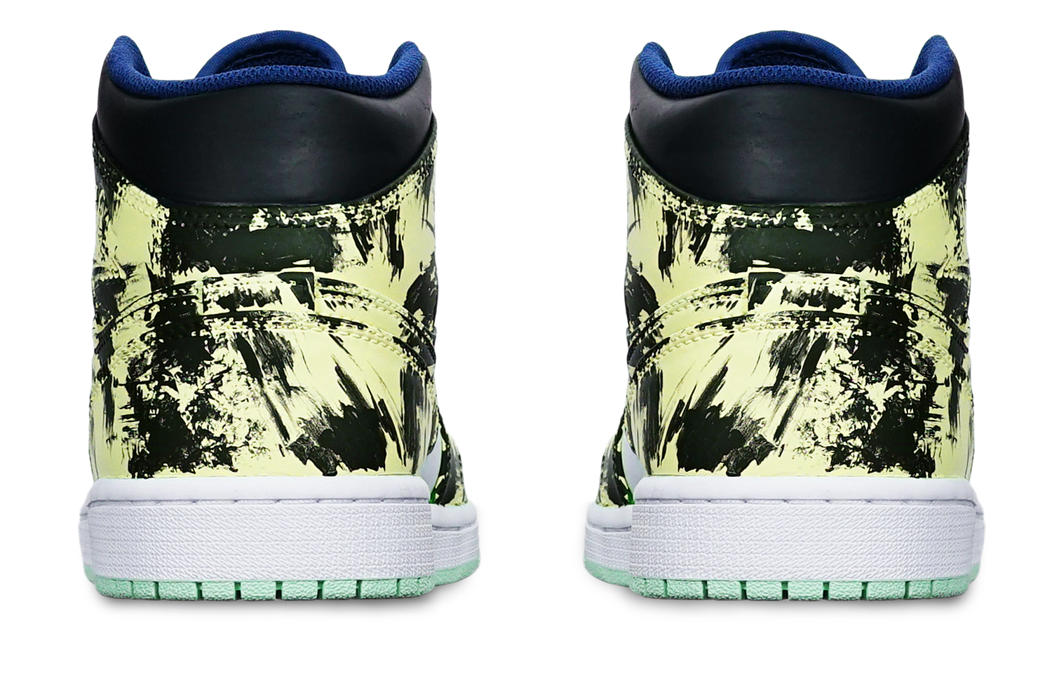 Shop 【定制球鞋】Jordan Air Jordan 1 Mid 藍薄荷 國潮水墨染中國風 手繪 限量特殊鞋盒 復古籃球鞋 男款 黑白黃